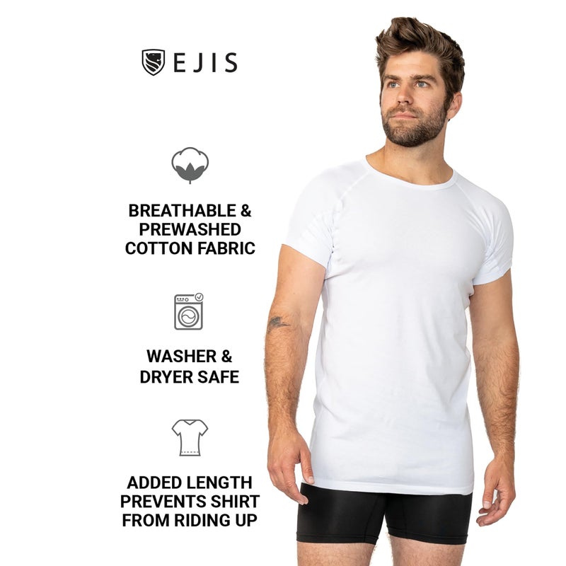 Ejis Sweatproof Undershirt for Men | Crew Neck Cotton | Classic Fit T Shirt with Sweat Pads | Odor Resistant | Blocks Sweat(XX-Large, White) - Image 3